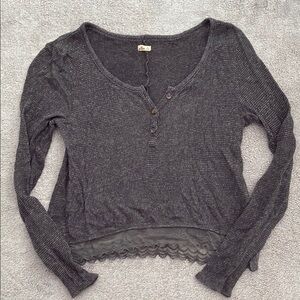 Hollister Y2K Gray Long Sleeve Lace Trim Henley Top